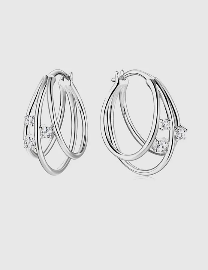 گوشواره نقره زنانه طرح سه حلقه ای سه تایی