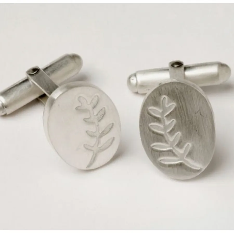 دکمه سردست نقره زنانه طرح شاخه زیتون