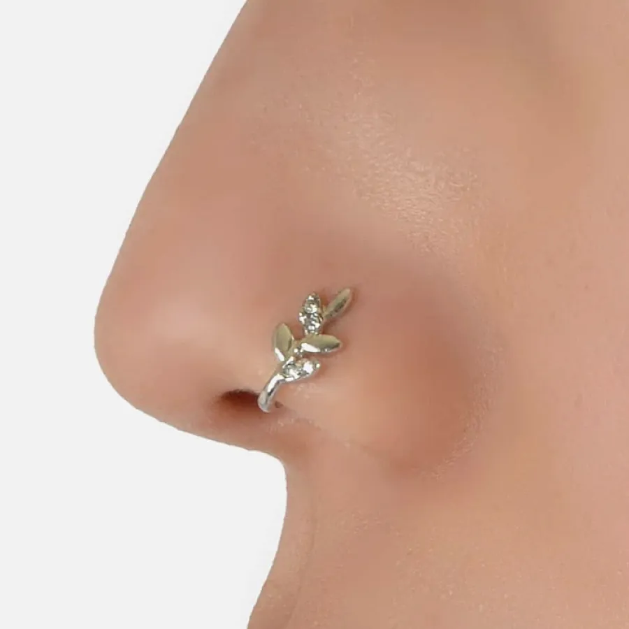 پیرسینگ بینی نقره زنانه طرح شاخه زیتون