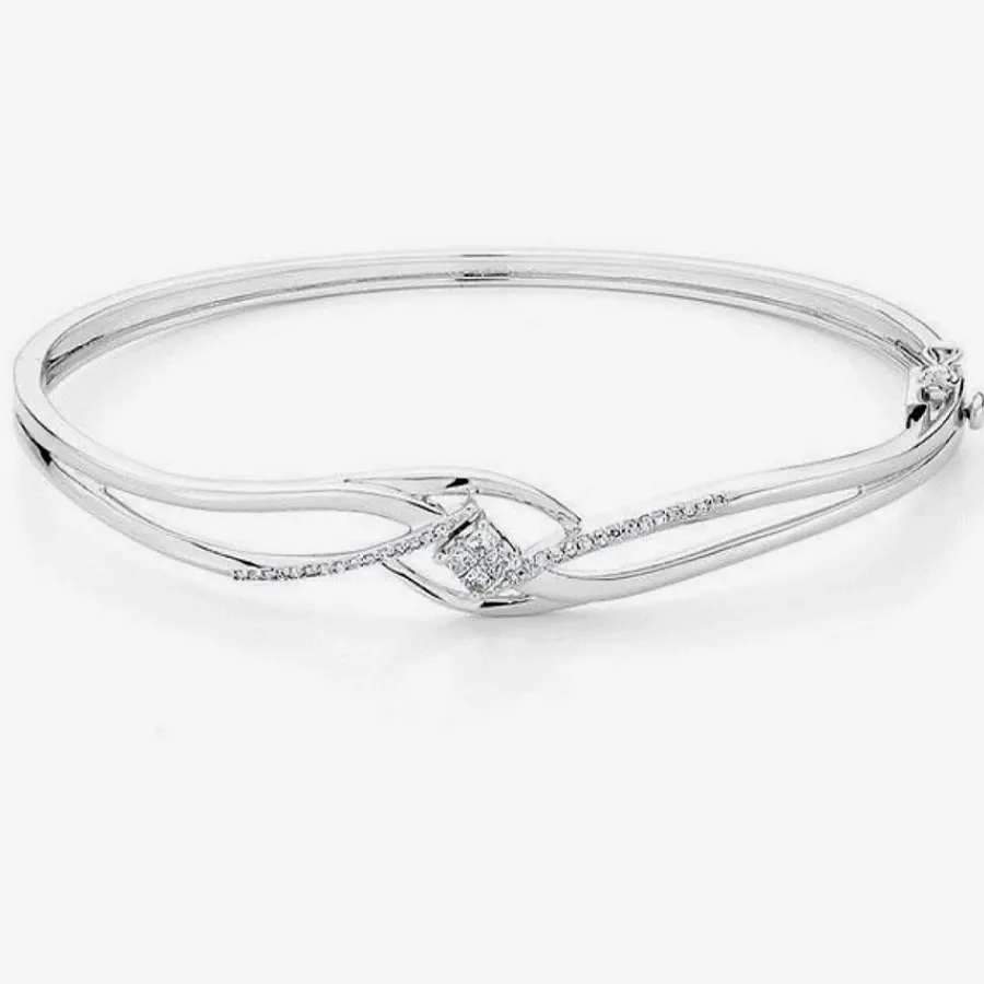 دستبند النگویی نقره زنانه طرح منحنی