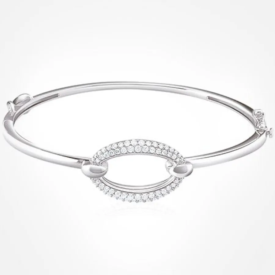 دستبند النگویی نقره زنانه طرح بیضی نگینی