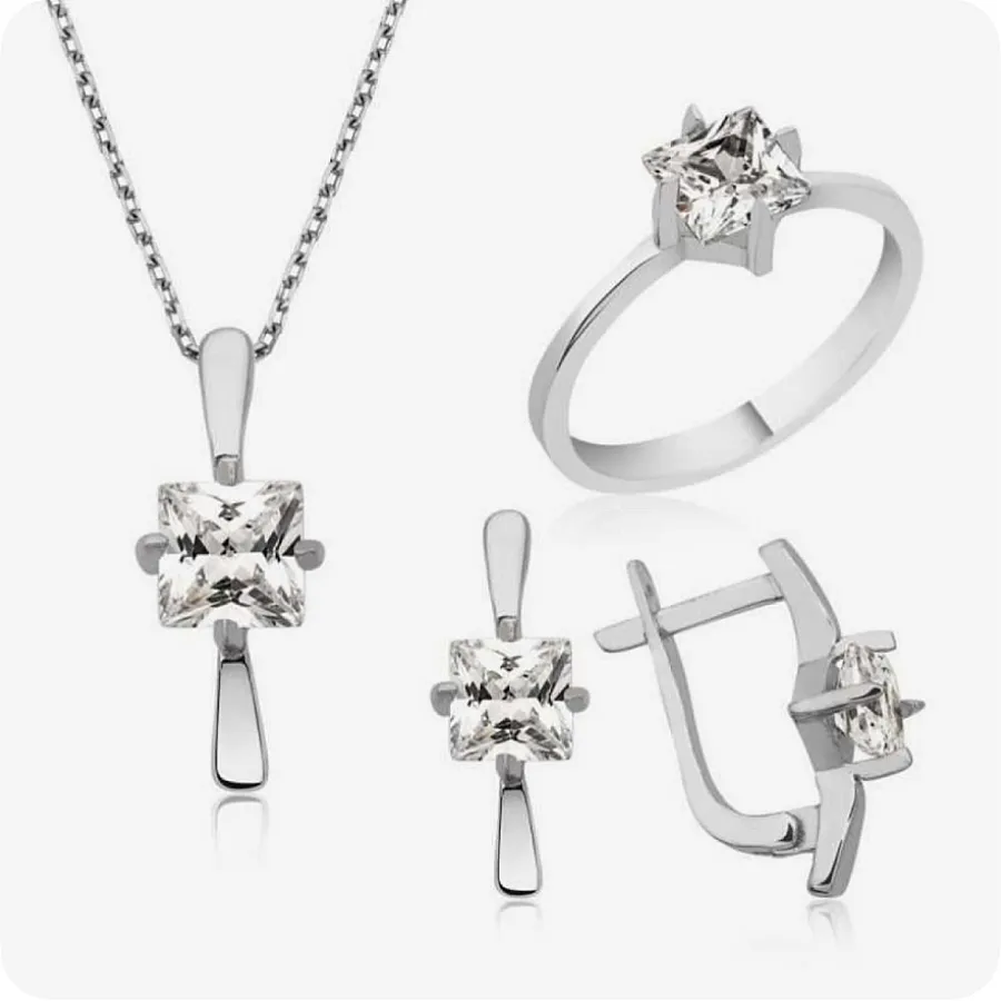 سرویس نقره زنانه نگین مربعی