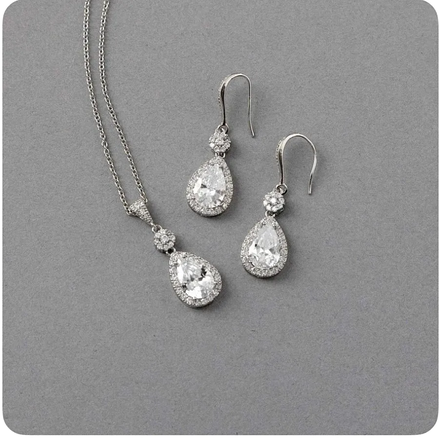 نیم ست نقره زنانه تک نگین الماسی