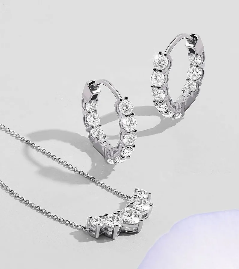 نیم ست نقره زنانه ریسه ای نگین برلیان