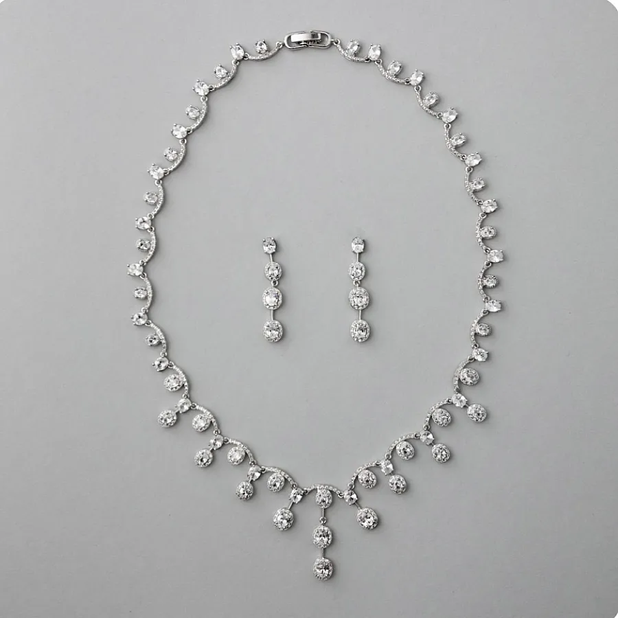 نیم ست نقره زنانه شرابه ای نگین برلیان