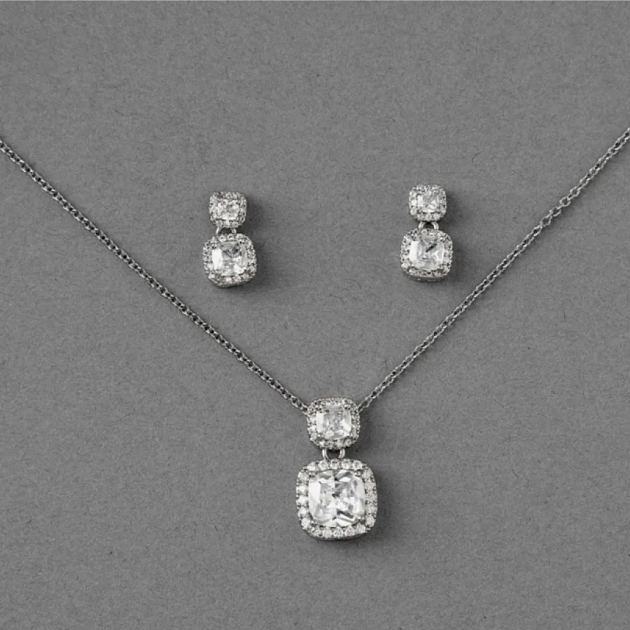 نیم ست نقره زنانه دو نگین مربعی