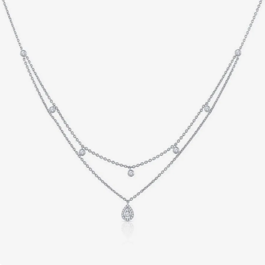 گردنبند و آویز نقره زنانه دو ردیفه طرح اشک