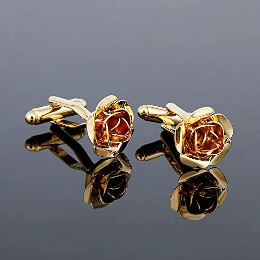 دکمه سردست طلا زنانه طرح شاخه گل رز